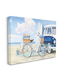 Bike and Van Beach Nautical Blue White Painting Stretched Canvas Wall Art Collection by James Wiens