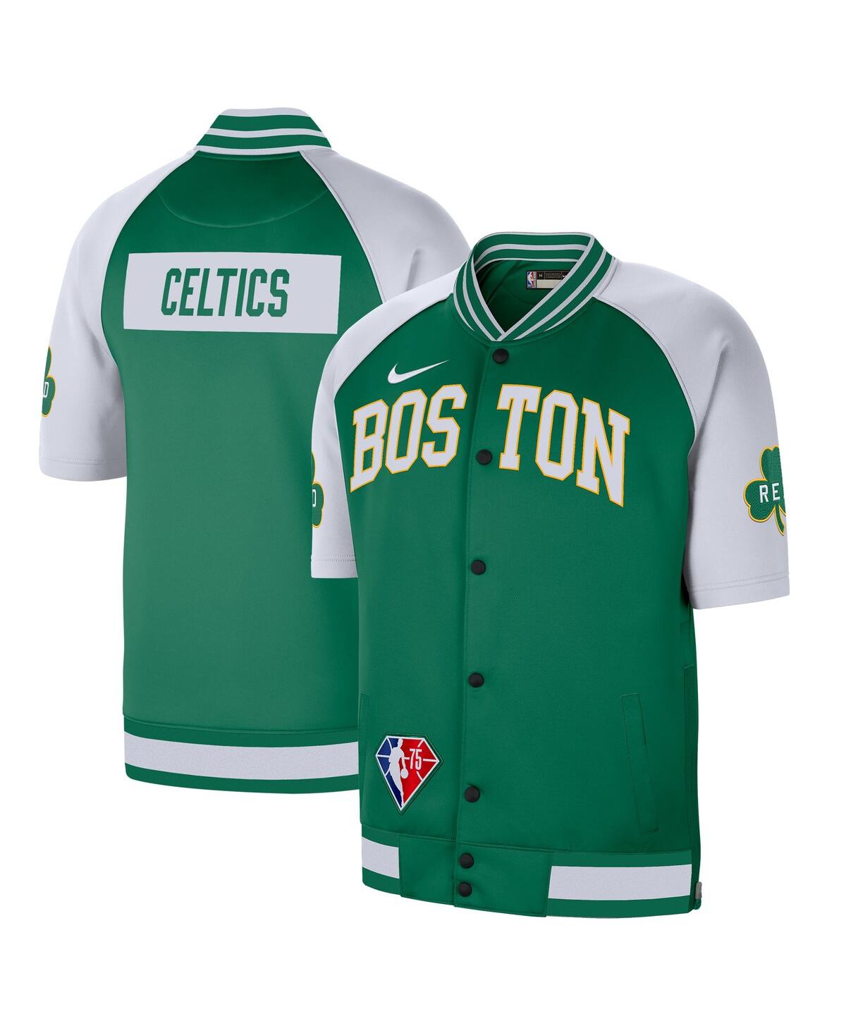 Men's Kelly Green, White Boston Celtics 2021/22 City Edition Therma Flex Showtime Short Sleeve Full-Snap Bomber Jacket