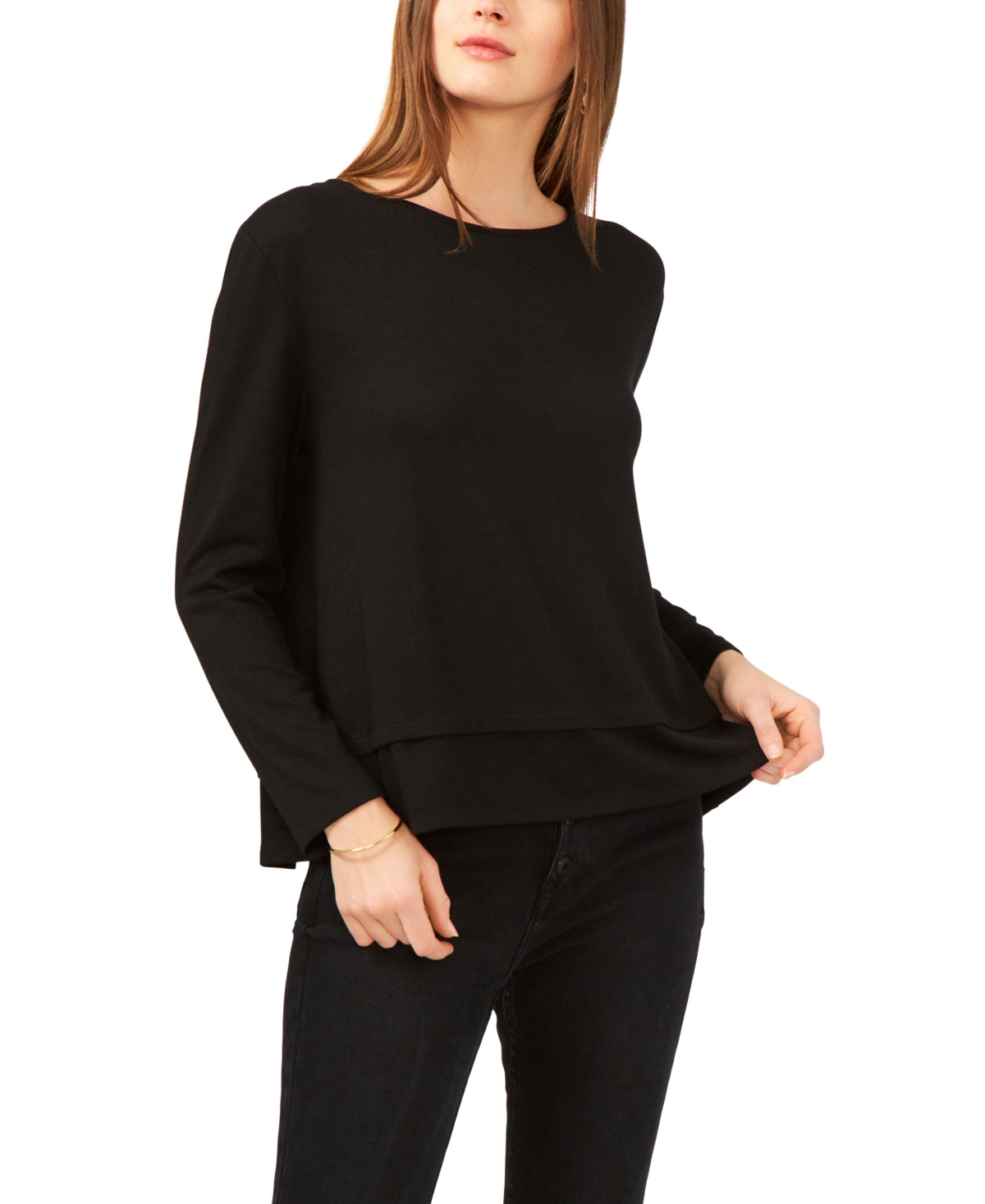 Women's Long Sleeve Tie Back Cozy Knit Top - Rich Black