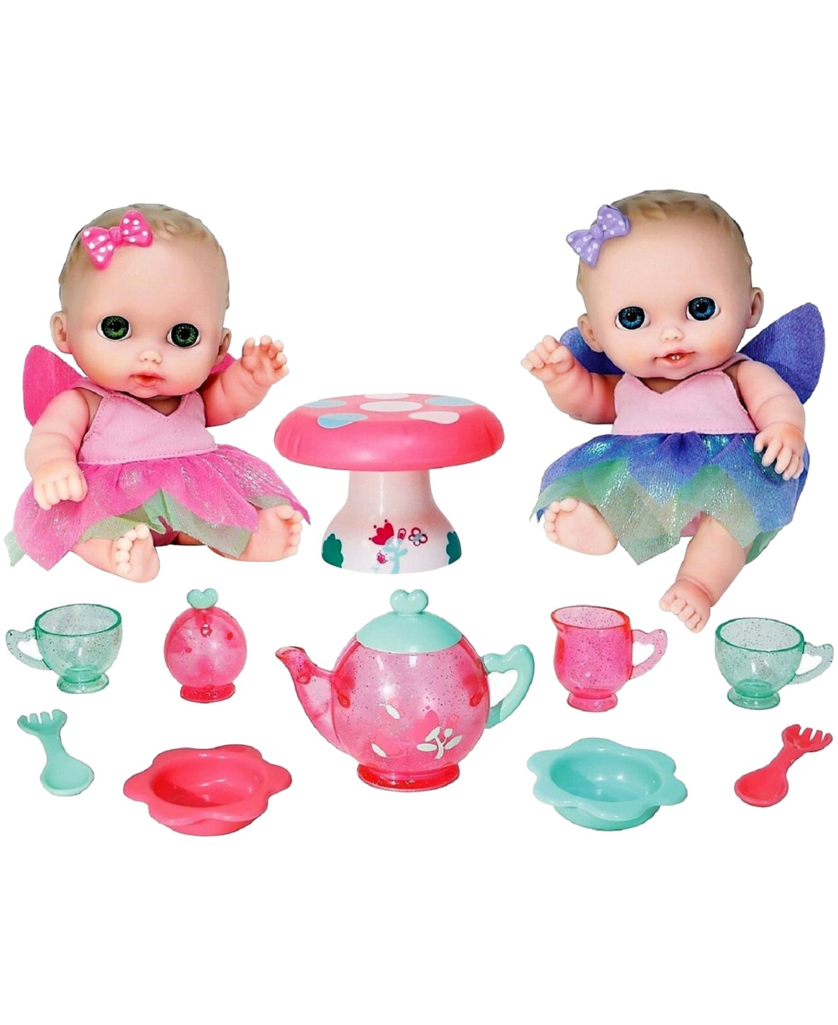 Jc Toys Lil' Cutesies Twins 8.5" All Vinyl Dolls Fairy Tea Set In Twin Fairy - Multicolor
