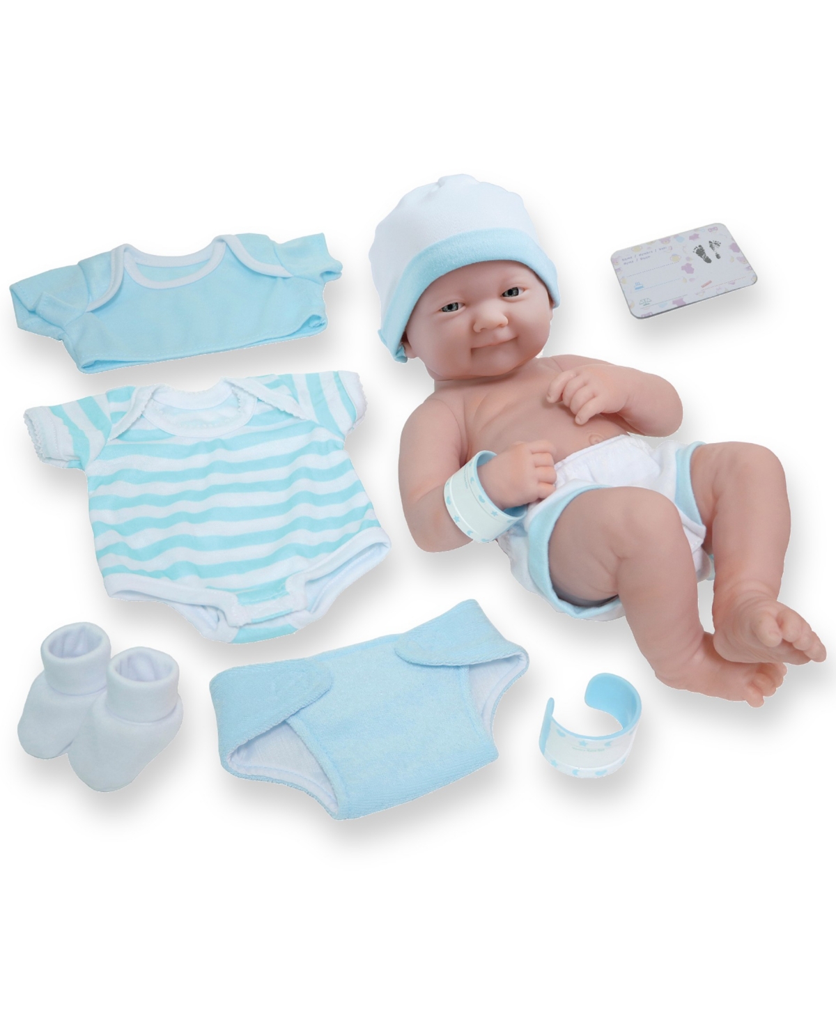 Jc Toys La Newborn Nursery 14" Smiling Baby Doll 8 Pcs Blue Gift Set In Smiling Face - Blue