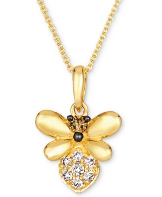Le Vian - Nude Diamond (1/8 ct. t.w.) & Chocolate Diamond (1/20 ct. t.w.) Honey Bee Pendant Necklace in 14k Gold, 18" + 2" extender