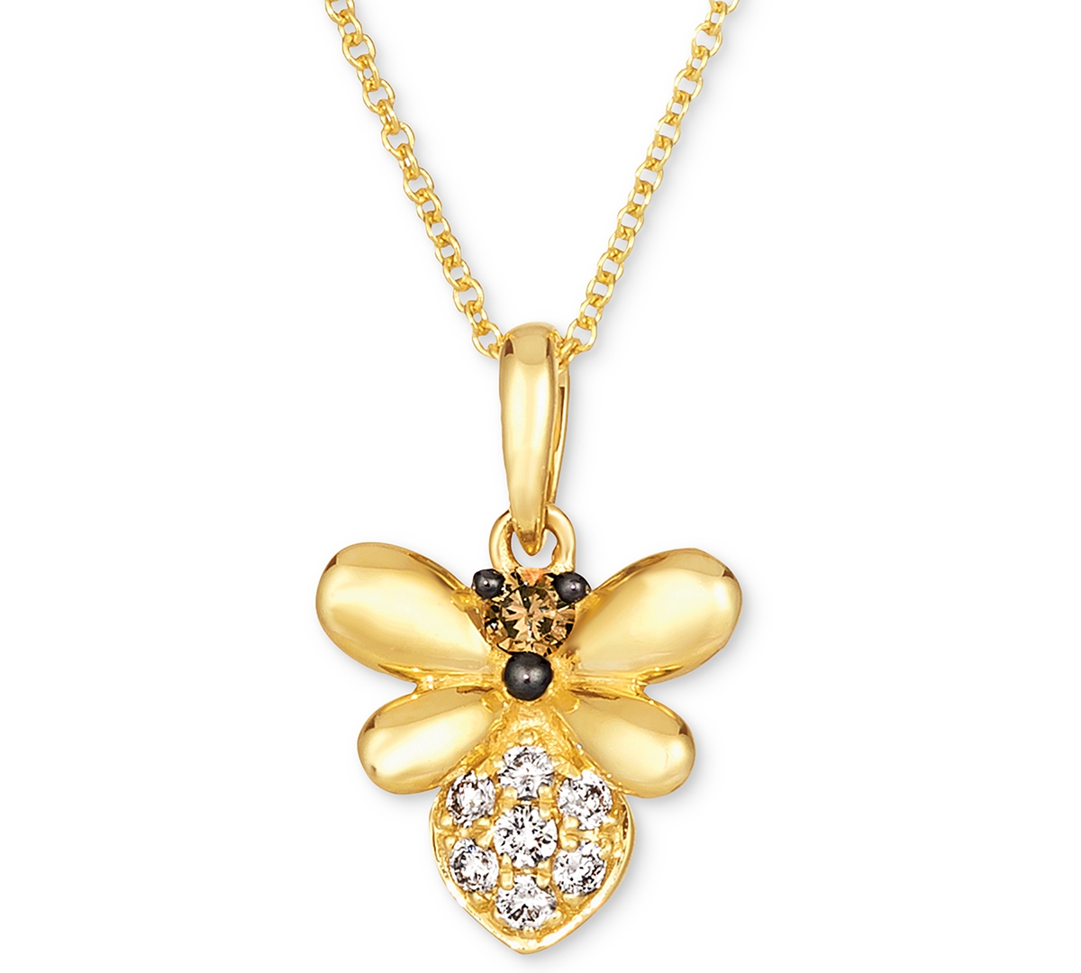 Le Vian Nude Diamond (1/8 ct. t.w.) & Chocolate Diamond (1/20 ct. t.w.) Honey Bee Pendant Necklace in 14k Gold, 18" + 2" extender