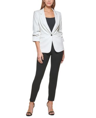 DKNY Petite Dotted Ruched-Sleeve Blazer - Macy's