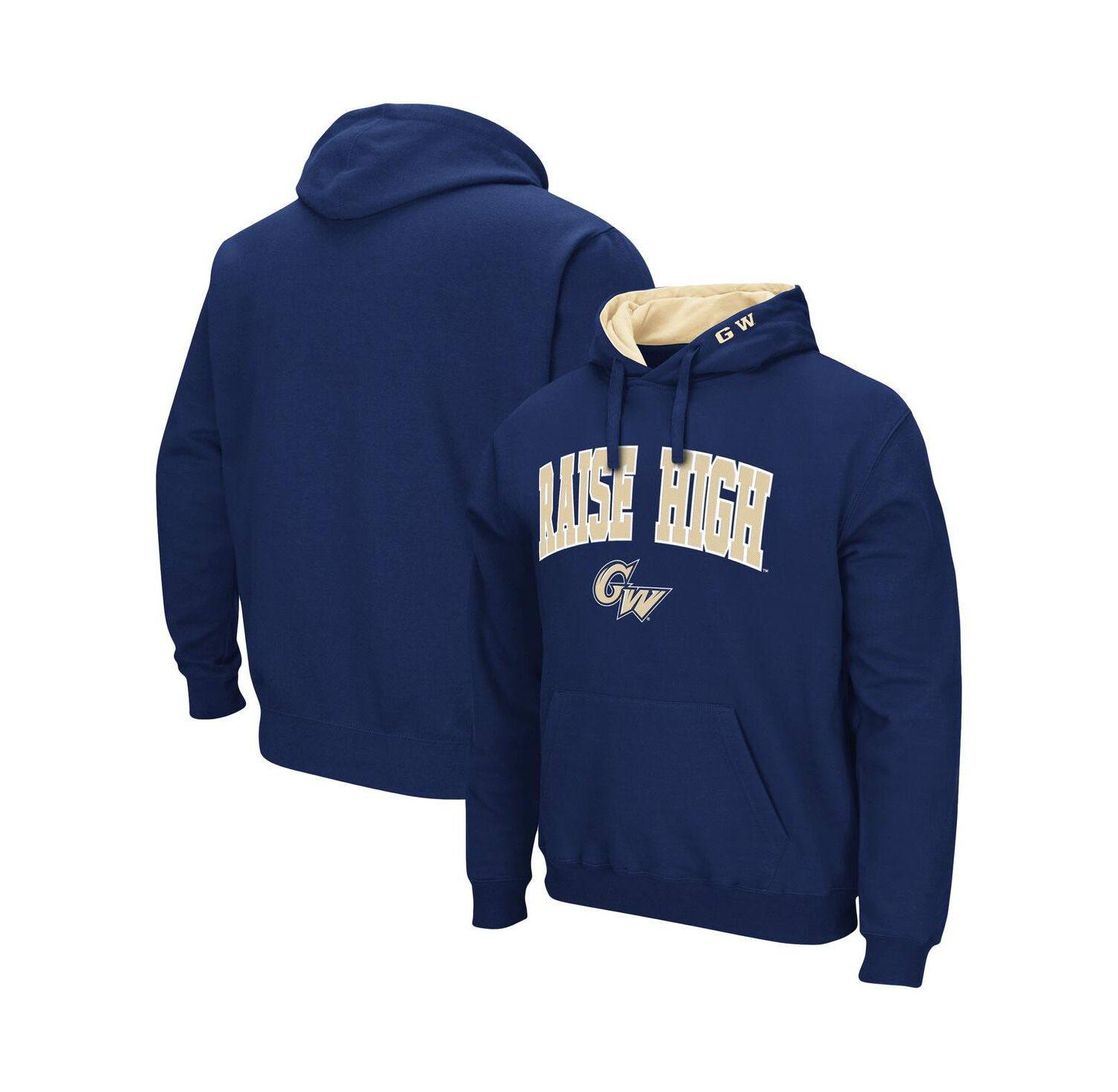 Men's Navy Gw Colonials Arch and Logo Pullover Hoodie
