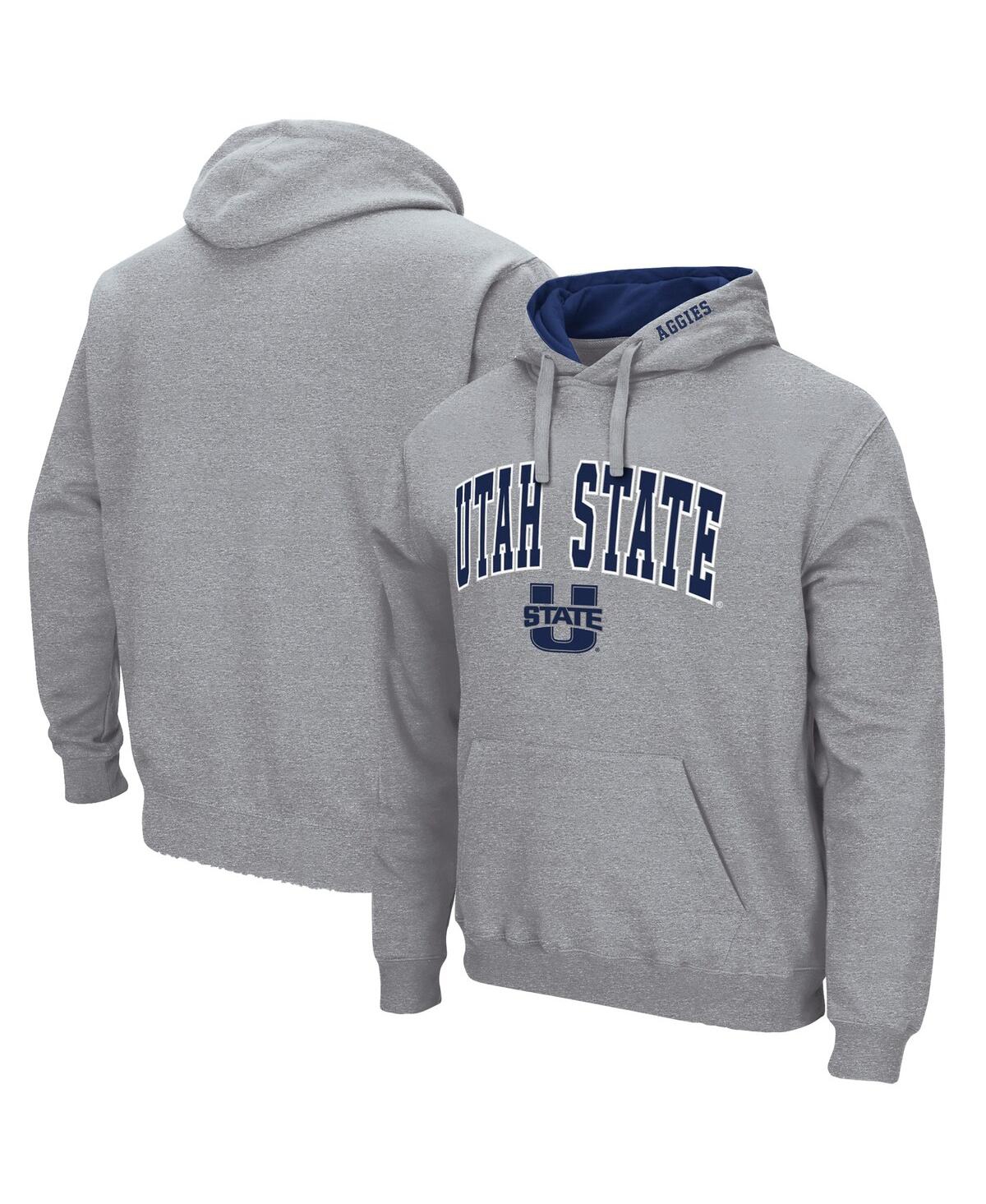 Colosseum Men's Heathered Gray Utah State Aggies Arch And Logo Pullover Hoodie