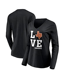 Women's Black Texas Longhorns Texas Love Long Sleeve V-Neck T-shirt