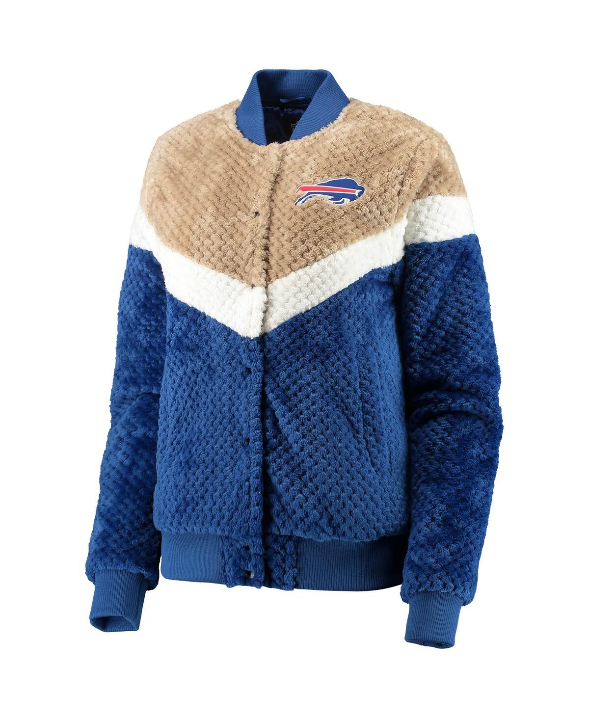 G-III 4HER BY CARL BANKS WOMEN'S ROYAL, CREAM BUFFALO BILLS RIOT SQUAD SHERPA FULL-SNAP JACKET 