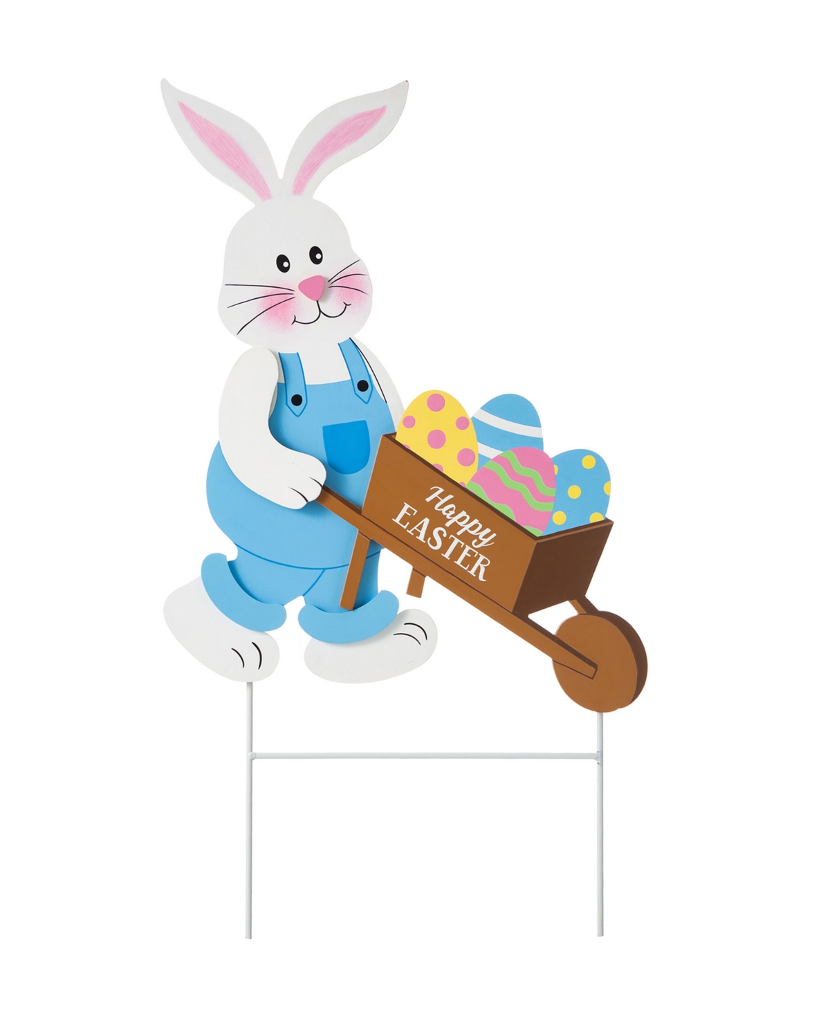 Wooden Easter Bunny Cart Yard Stake or Wall Decor, 30.5" - Multi