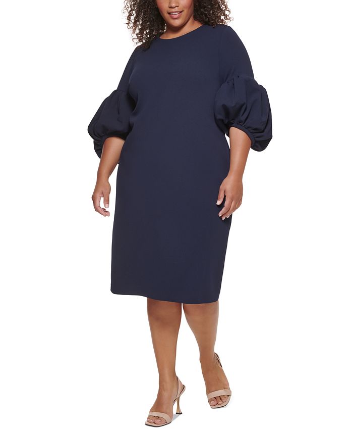 Calvin Klein Plus Size Puff-Sleeve Sheath Dress u0026 Reviews - Dresses - Plus  Sizes - Macy's calvin klein dresses plus size