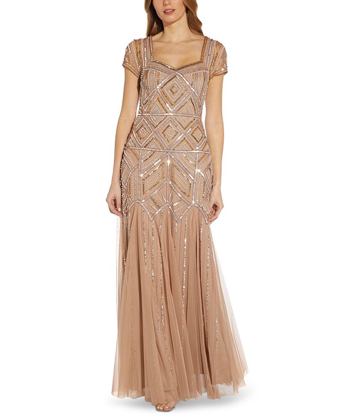 Adrianna Papell Beaded Back-Cutout Gown Macy's, 53% OFF