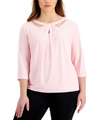 Kasper - Plus Size Twist-Neck Top