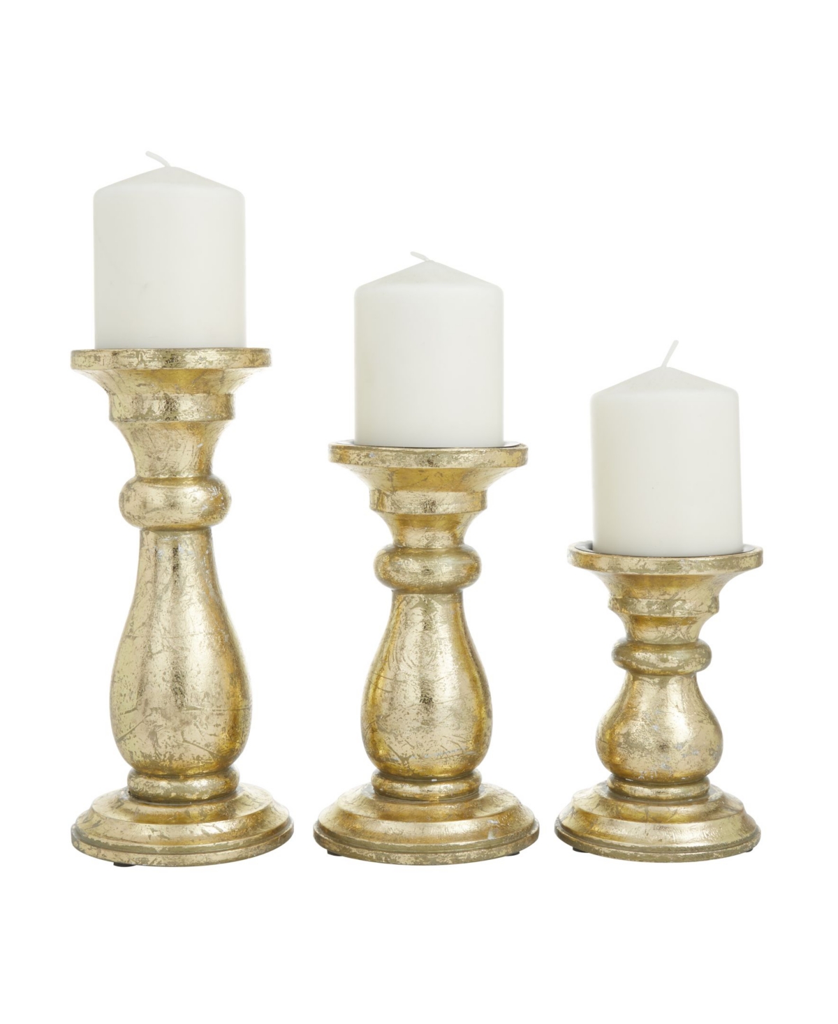Wood French Country Candle Holder, Set of 3 - Gold-Tone