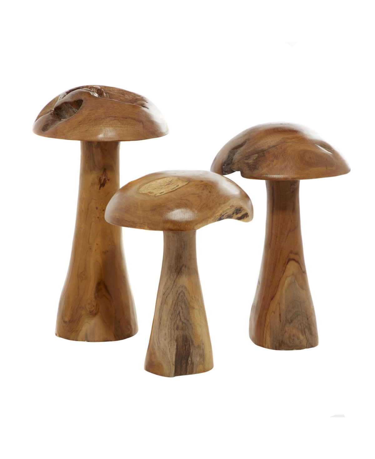 Rosemary Lane Teak Wood Mushroom Sculpture, Set Of 3 In Brown