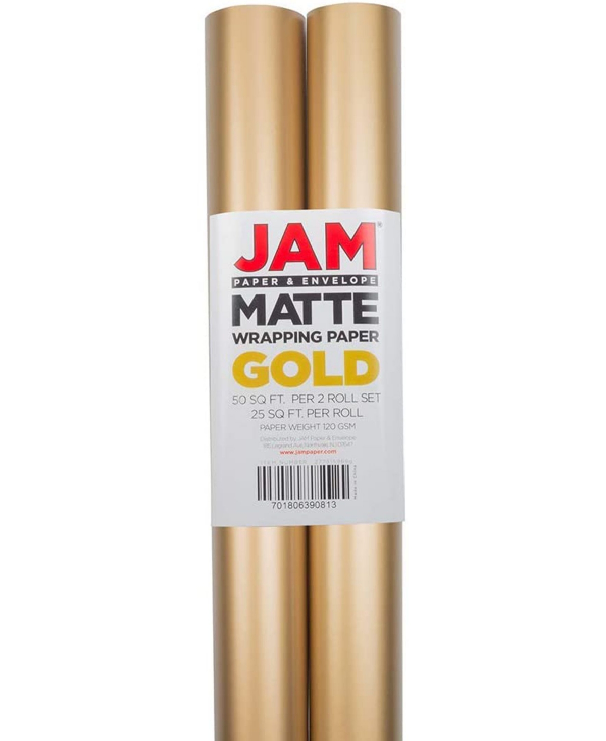 Gift Wrap 50 Square Feet Matte Wrapping Paper Rolls, Pack of 2 - Matte Gold-Tone