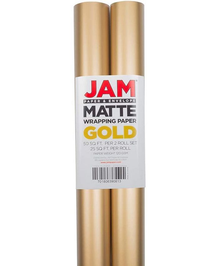 Jam Paper & Envelope Foil Wrapping Paper, 50 Sq. ft Total, Gold Metallic, 2 Rolls