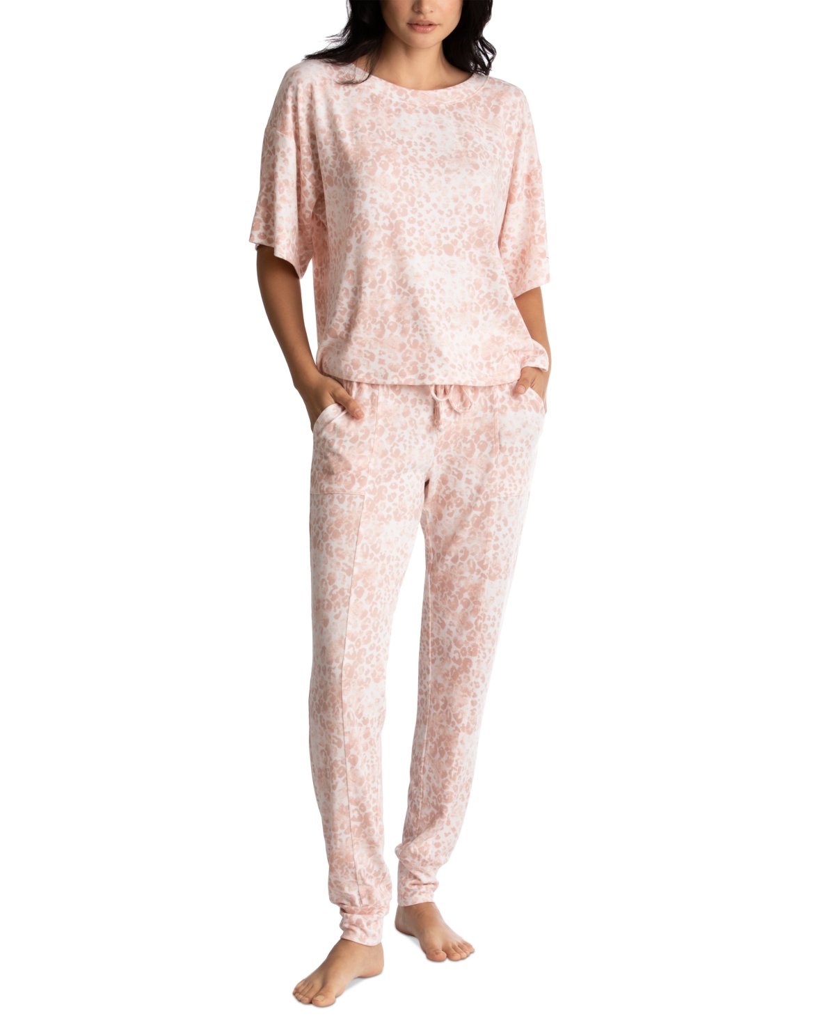 Midnight Bakery Alexis Printed Hacci Lounge Pajama Set In Cream