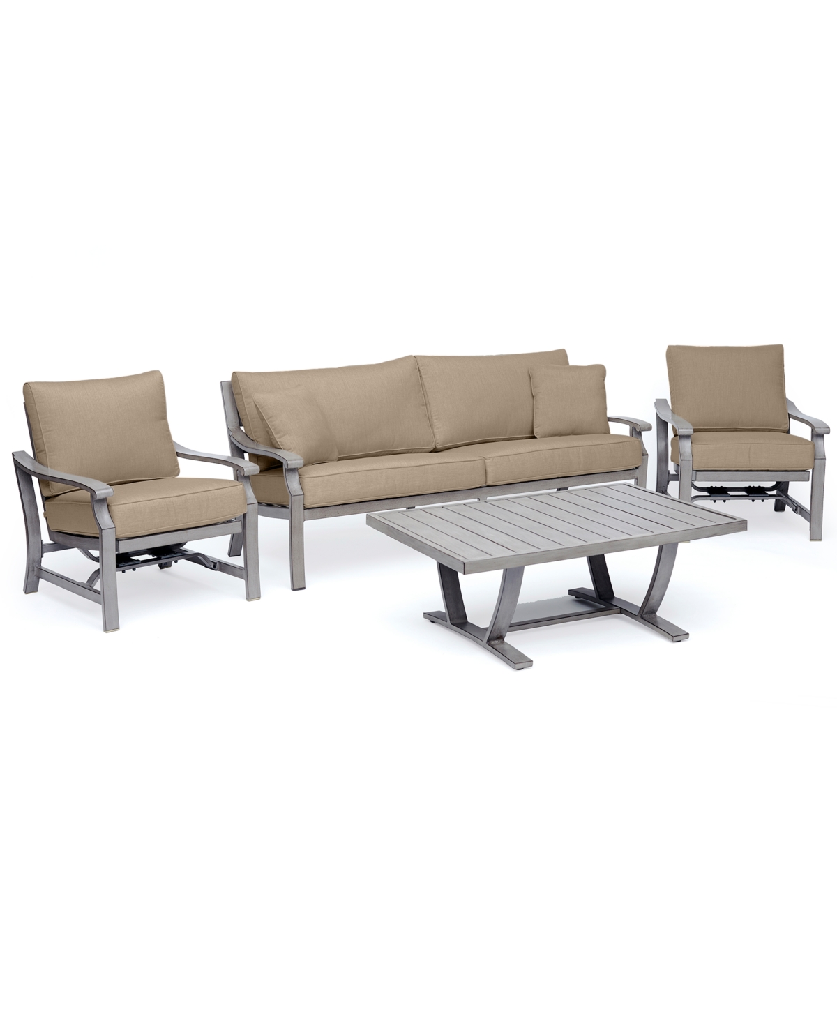 Agio Tara Aluminum Outdoor 4-pc. Seating Set (1 Sofa, 2 Rocker Chairs & 1 Coffee Table), Created For Macy In Outdura Remy Pebble
