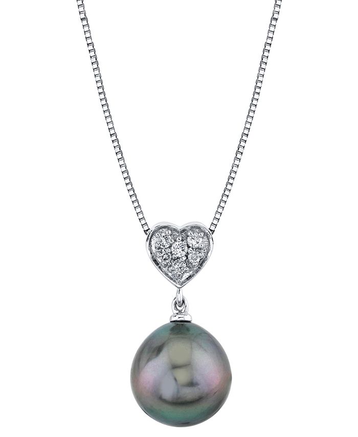 Macy s Cultured Tahitian Pearl 10mm Diamond Accent Heart 18