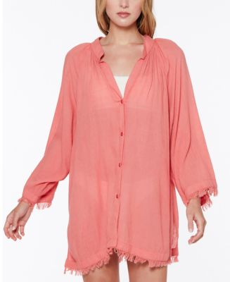 Sanctuary Coastal Covers Fringed Swim Cover-Up Shirt - Macy's