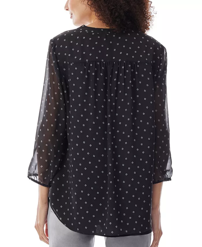 Women's V-Neck Pleat Front 3/4 Sleeve Tunic - thumbnail 2