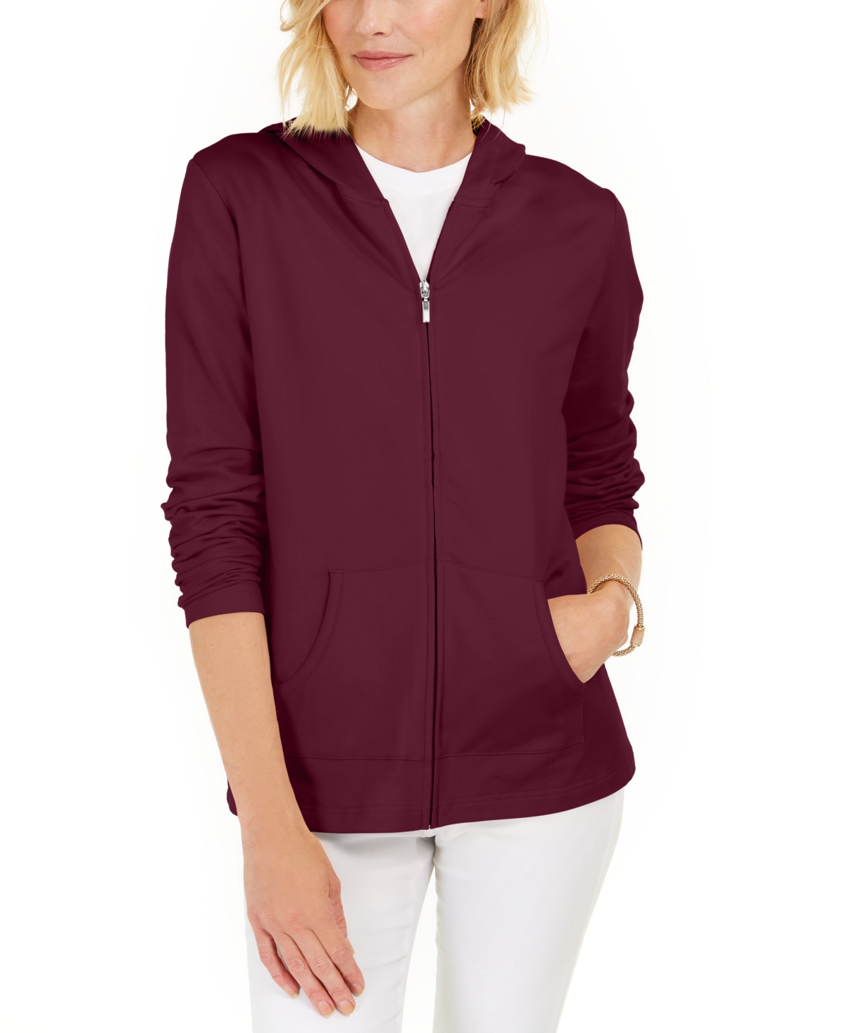  Karen Scott Long Sleeve Zip-Front Hoodie, Created for Macy's