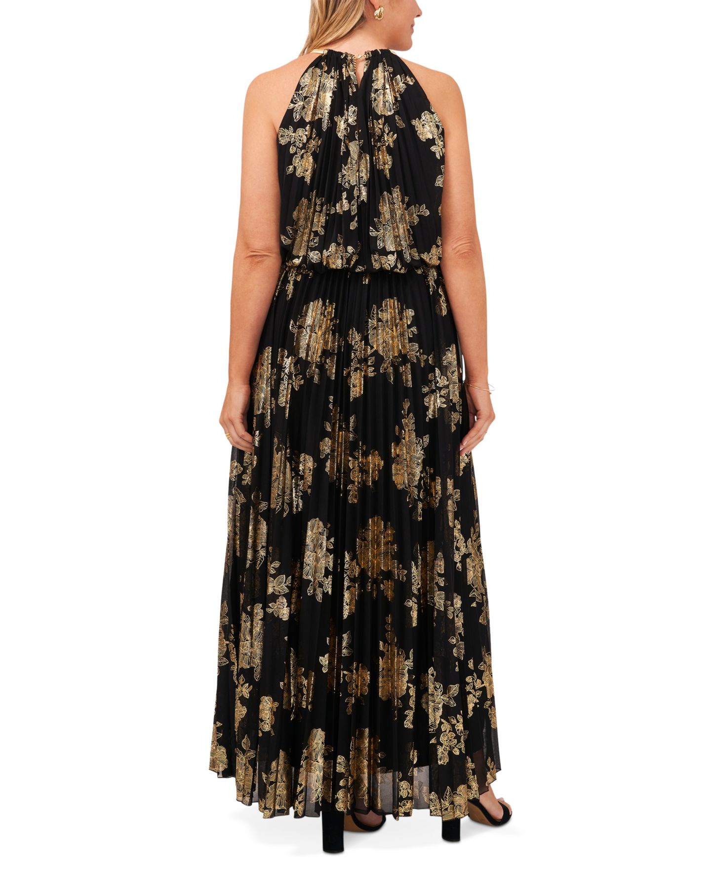 Женское платье MSK Plus Size Floral-Print, цвет: Чёрный золотой — фото 2