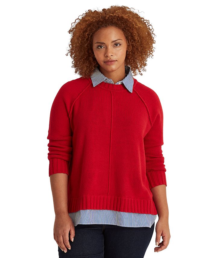 Lauren Ralph Lauren Plus-Size Layered Cotton Sweater & Reviews - Sweaters -  Plus Sizes - Macy's
