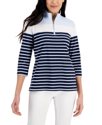 Karen Scott Striped Quarter-zip 3/4 