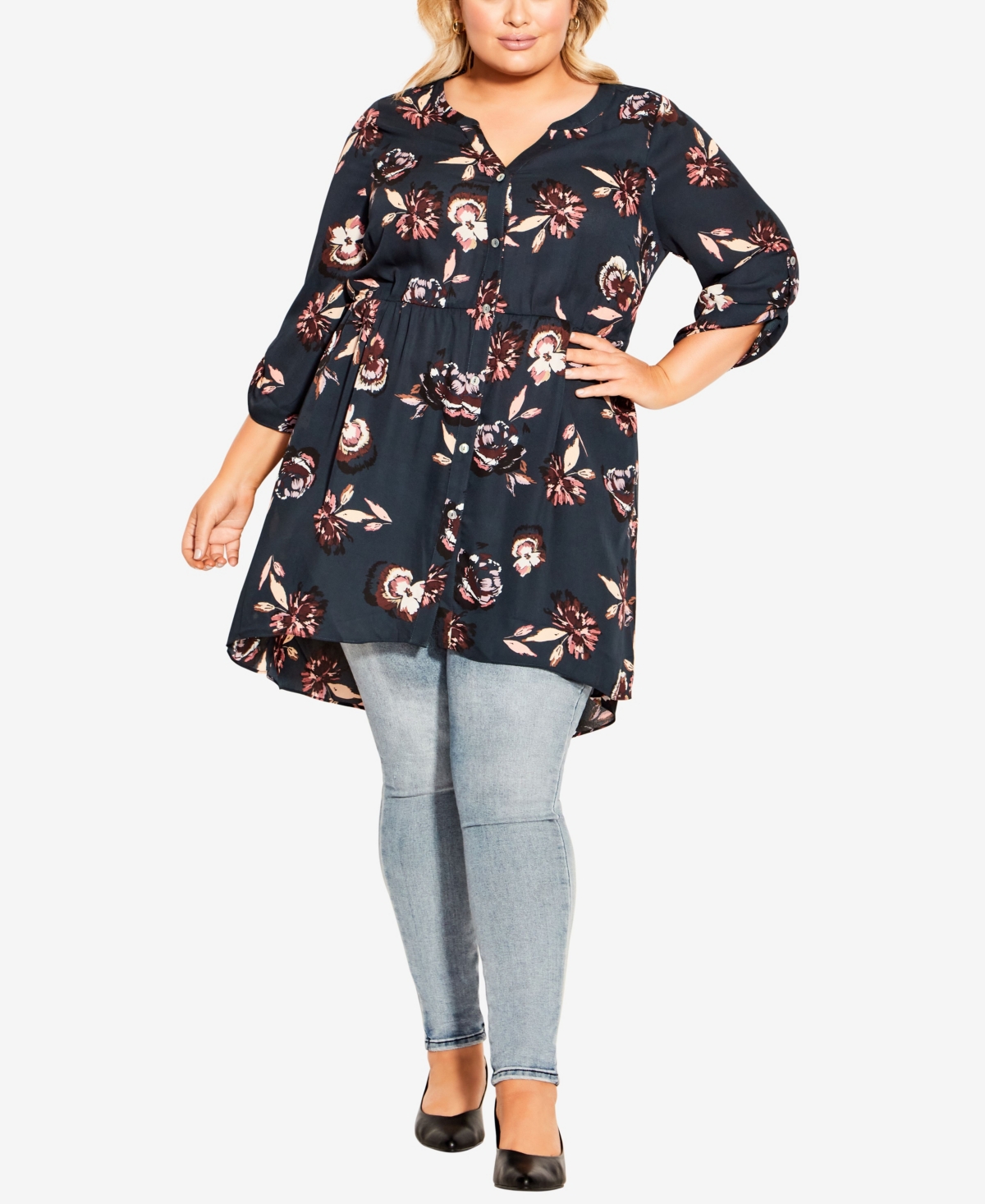 Avenue Plus Size Samara Button Up Print Blouse Top In Aspen Bloom
