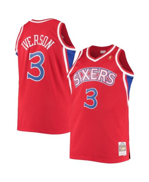 Мужской топ Mitchell & Ness Allen Iverson Red Philadelphia 76ers Big and Tall Hardwood Classics Swingman Player Jersey
