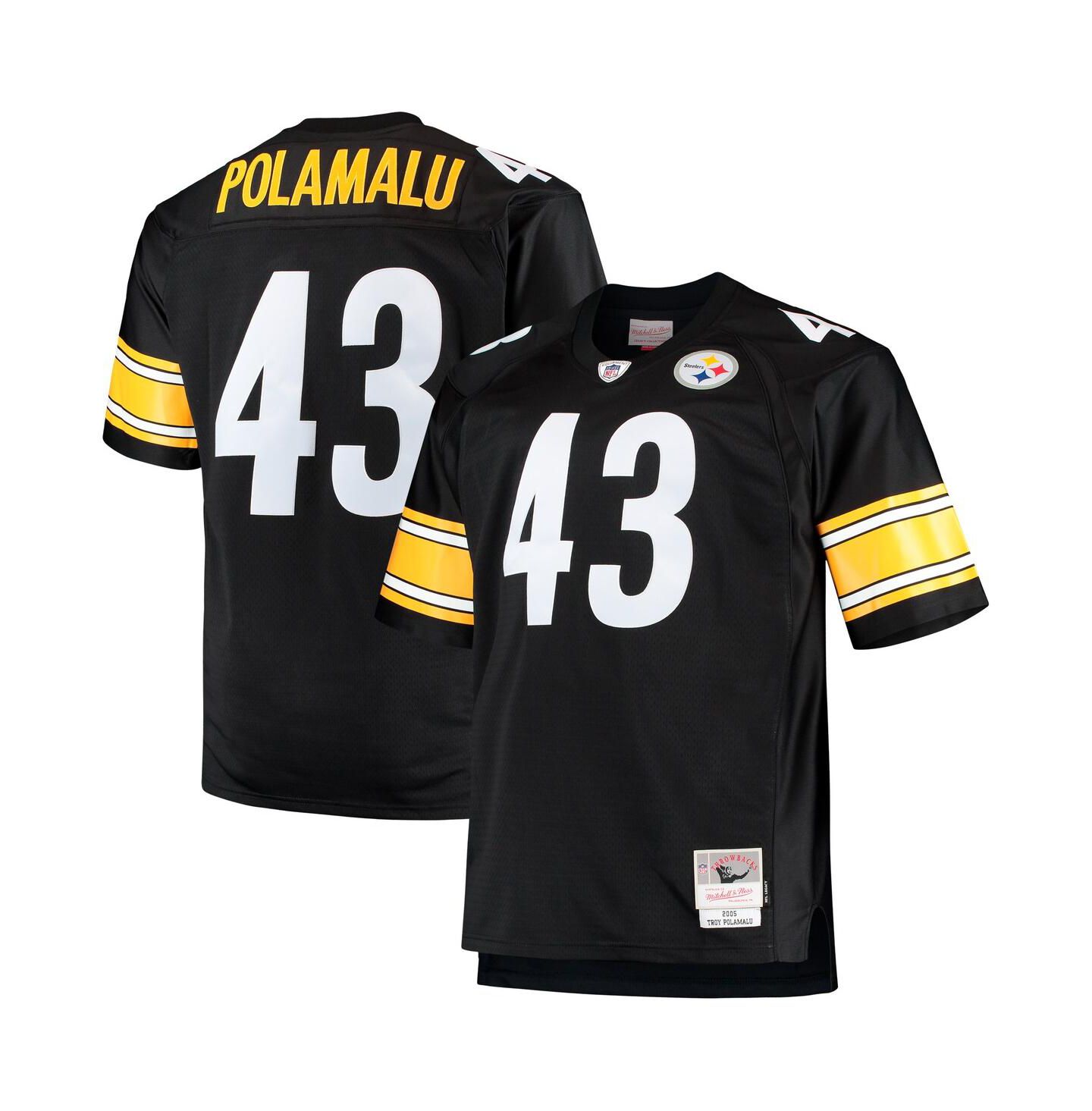 Мужской топ Mitchell & Ness Troy Polamalu Black Pittsburgh Steelers Big and Tall 2005 Retired Player Replica Jersey — фото 1