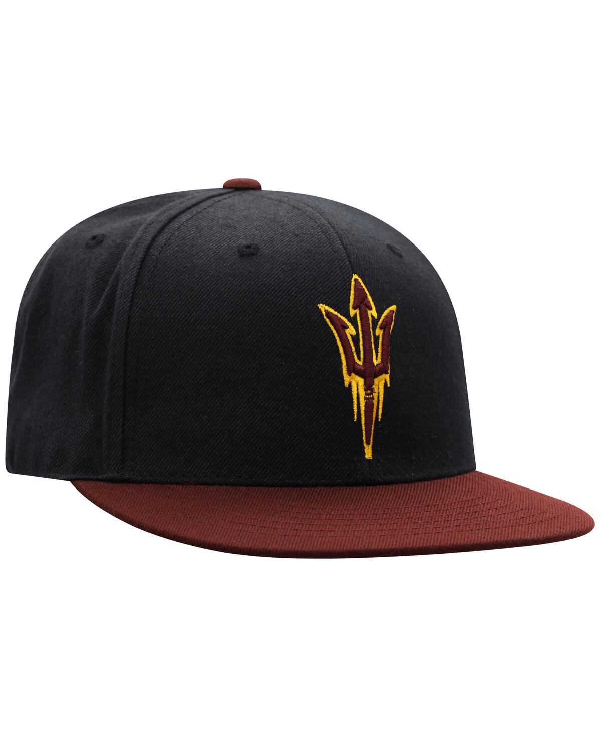 Top Of The World Men's Black And Maroon Arizona State Sun Devils Team Color Two-tone Fitted Hat In Black,maroon