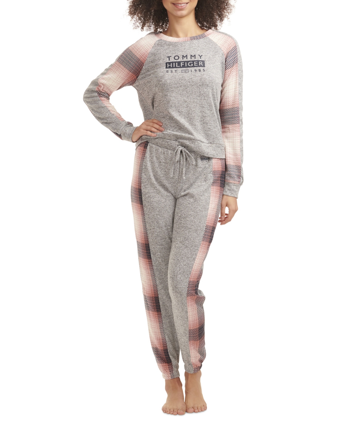 Tommy Hilfiger Women's Hacci Print Blocked Pajama Set
