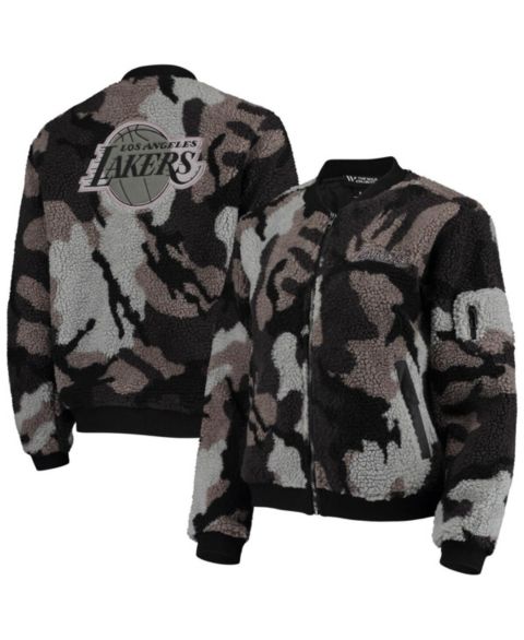 Женские куртки The Wild Collective Women's Black Los Angeles Lakers Camo Sherpa Full-Zip Bomber Jacket