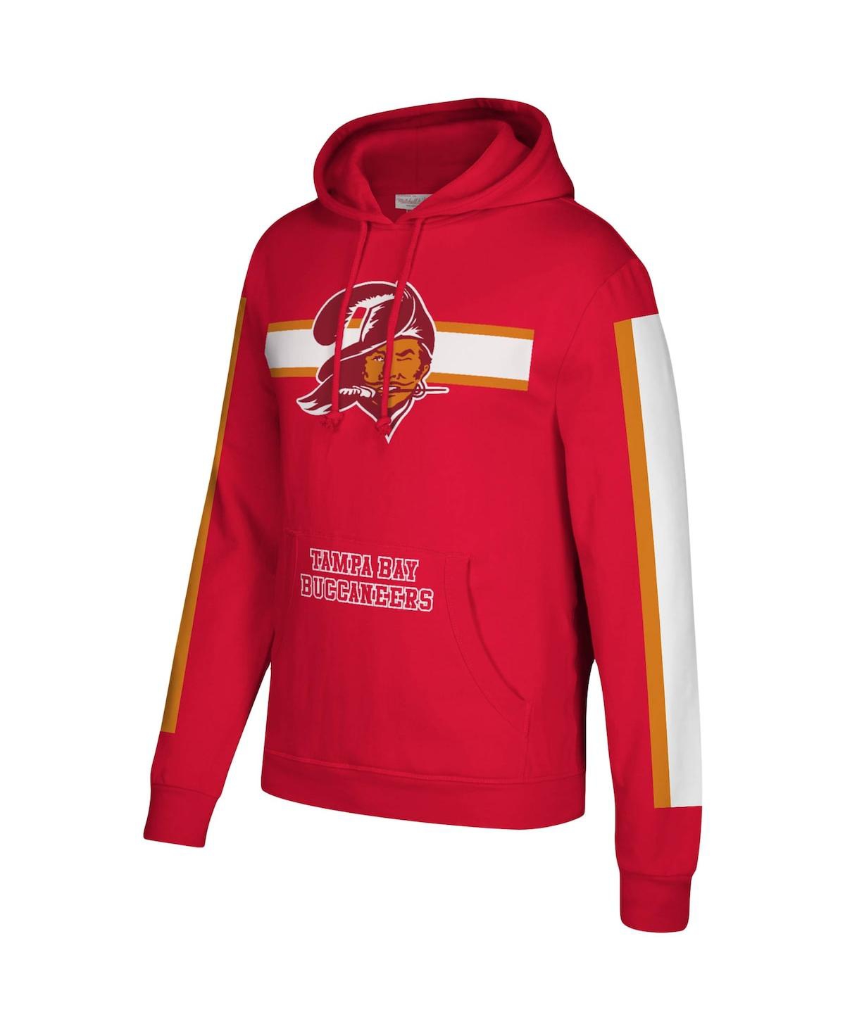Shop Mitchell & Ness Men's Red Tampa Bay Buccaneers Three Stripe Pullover Hoodie