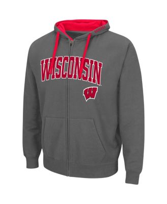 Men's Charcoal Wisconsin Badgers Big and Tall Full-Zip Hoodie