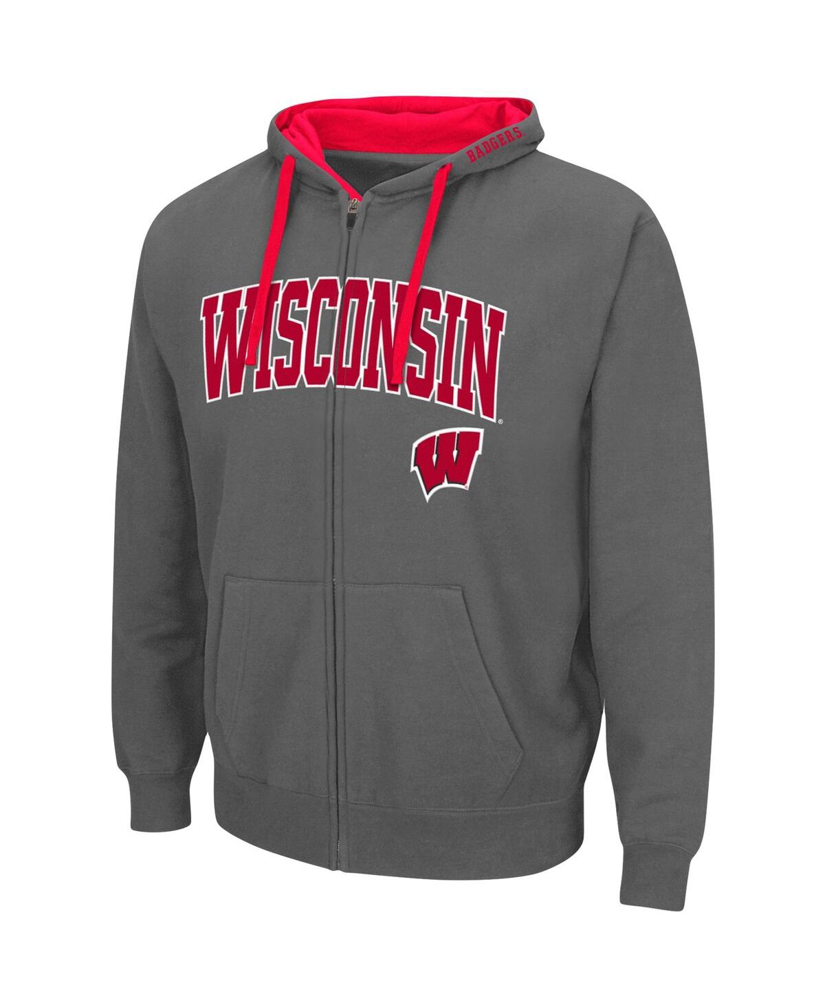 Colosseum Men's Charcoal Wisconsin Badgers Arch Logo 2.0 Full-zip Hoodie In Charcoal