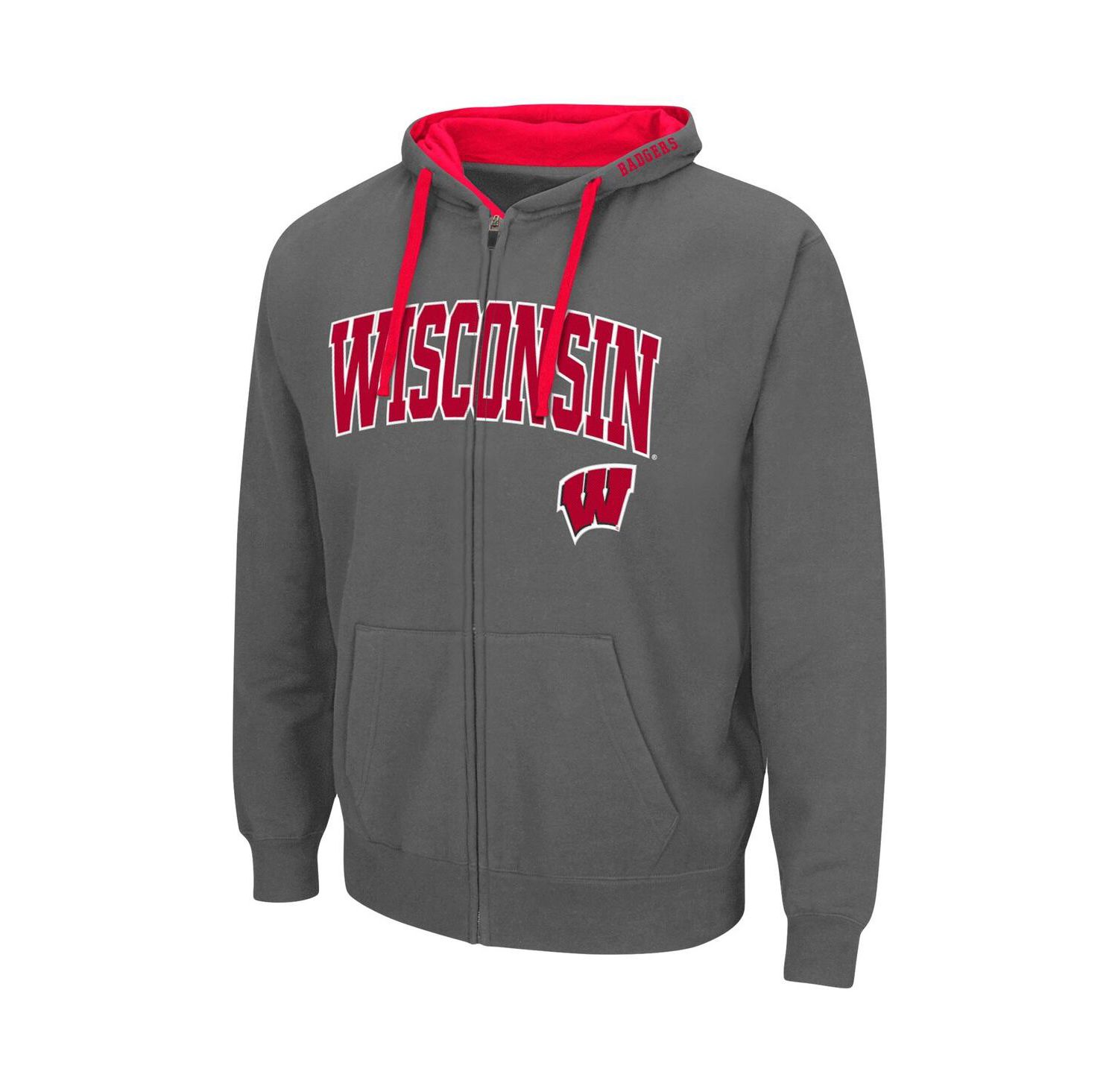 Men's Charcoal Wisconsin Badgers Big and Tall Full-Zip Hoodie
