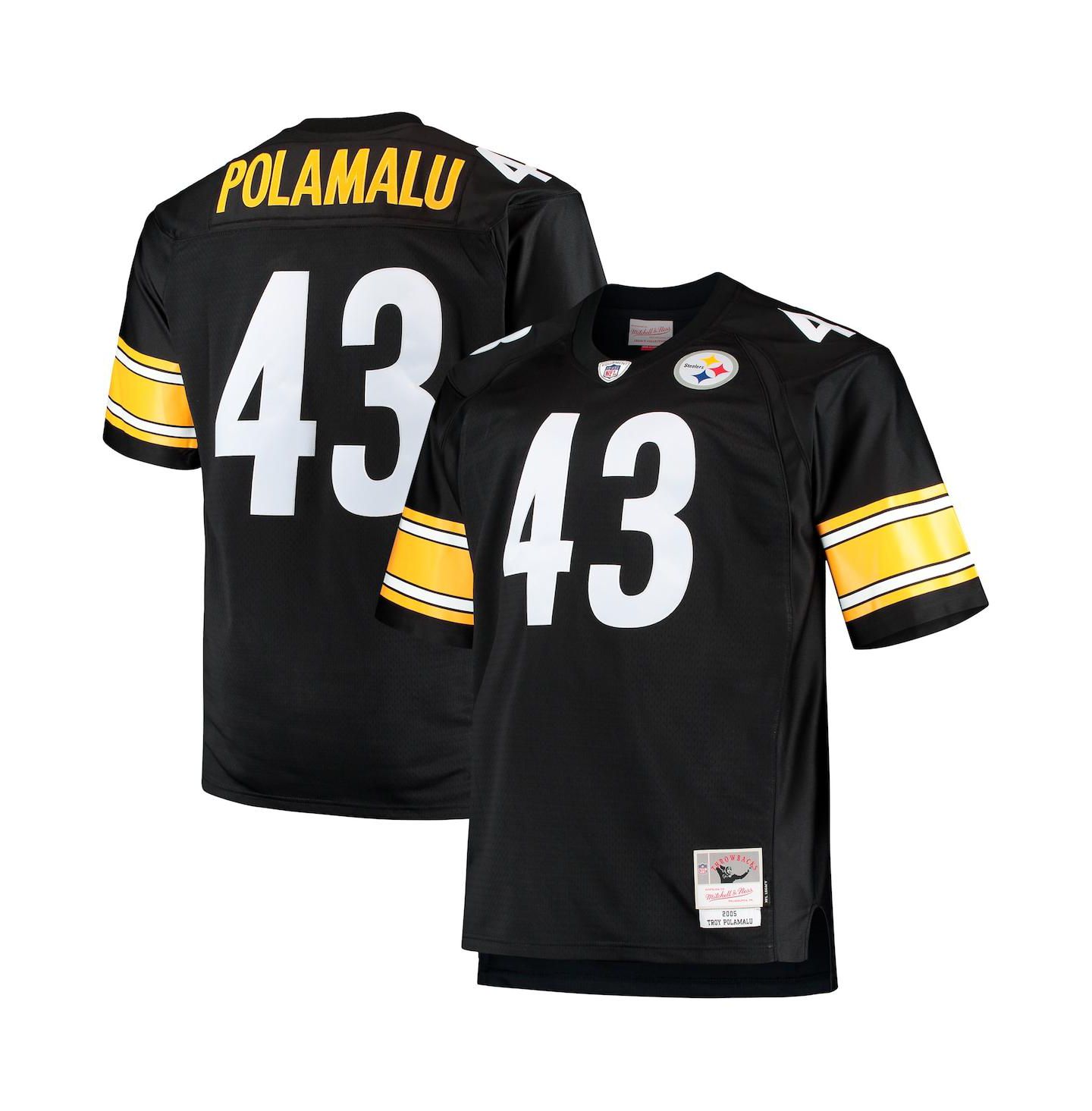 Мужской топ Mitchell & Ness Troy Polamalu Black Pittsburgh Steelers Big and Tall 2005 Retired Player Replica Jersey — фото 4