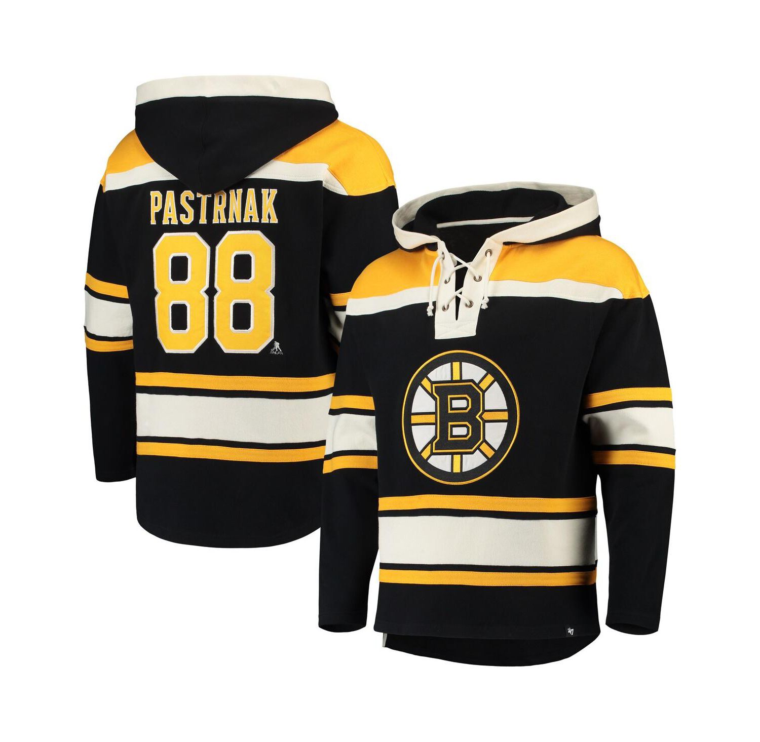 Men's David Pastrnak Black Boston Bruins Player Lacer Pullover Hoodie