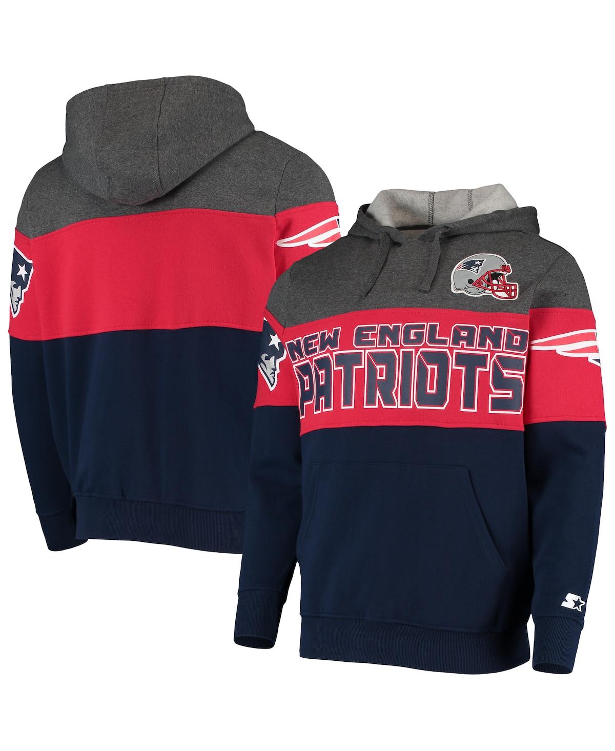 Starter Men's Heathered Gray, Red New England Patriots Extreme Fireballer Pullover Hoodie In Heathered Gray,red
