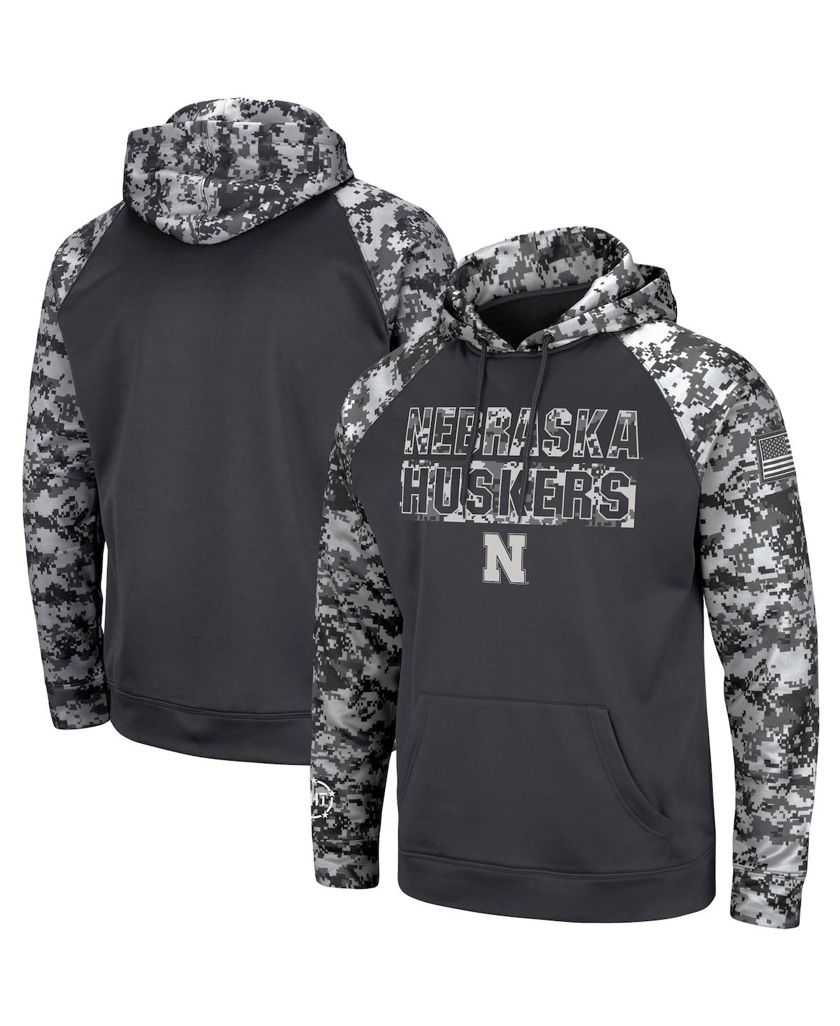 Men'sNebraska Huskers Oht Military-Inspired Appreciation Digital Camo Pullover Hoodie - Charcoal