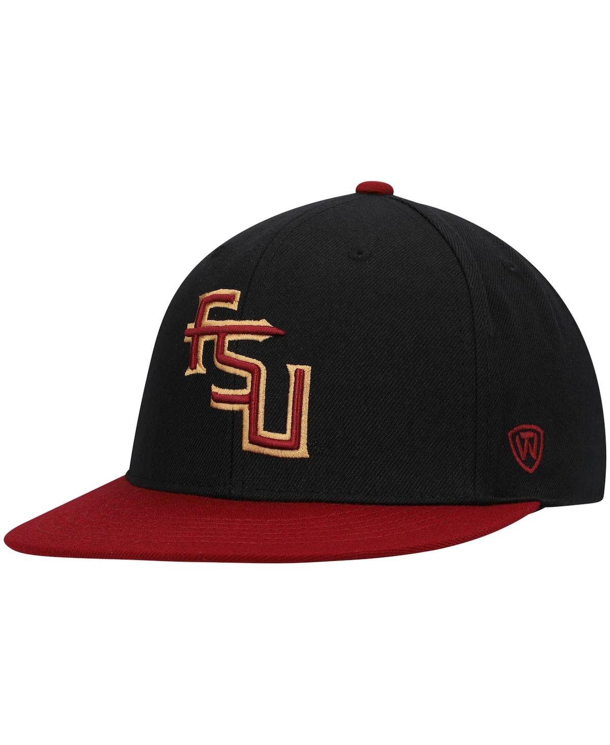 Top Of The World Men's Black And Garnet Florida State Seminoles Team Color Two-tone Fitted Hat In Black,garnet