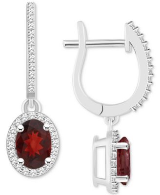 Rhodolite Garnet (1-7/8 ct. t.w.) & Diamond (1/3 ct. t.w.) Leverback Drop Earrings in Sterling Silver (Also in Citrine, Blue Topaz, Amethyst, Peridot, & Opal)