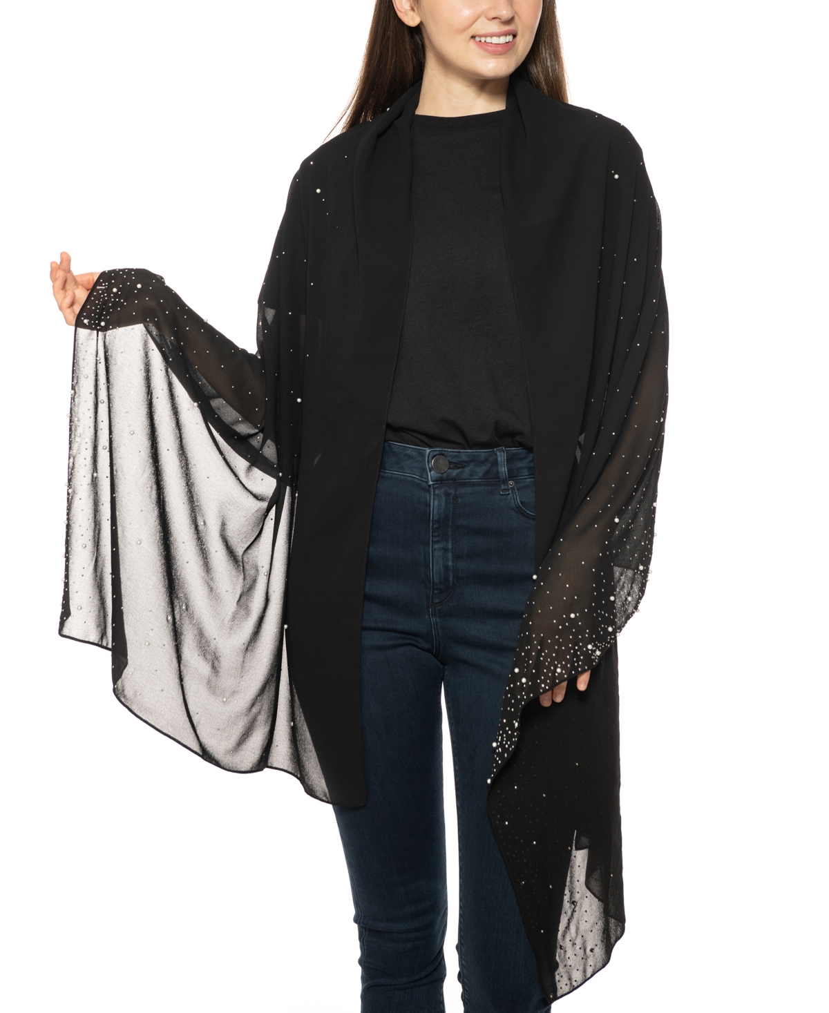 Inc International Concepts Embellished Wrap Scarf, Created For Macy's In Black