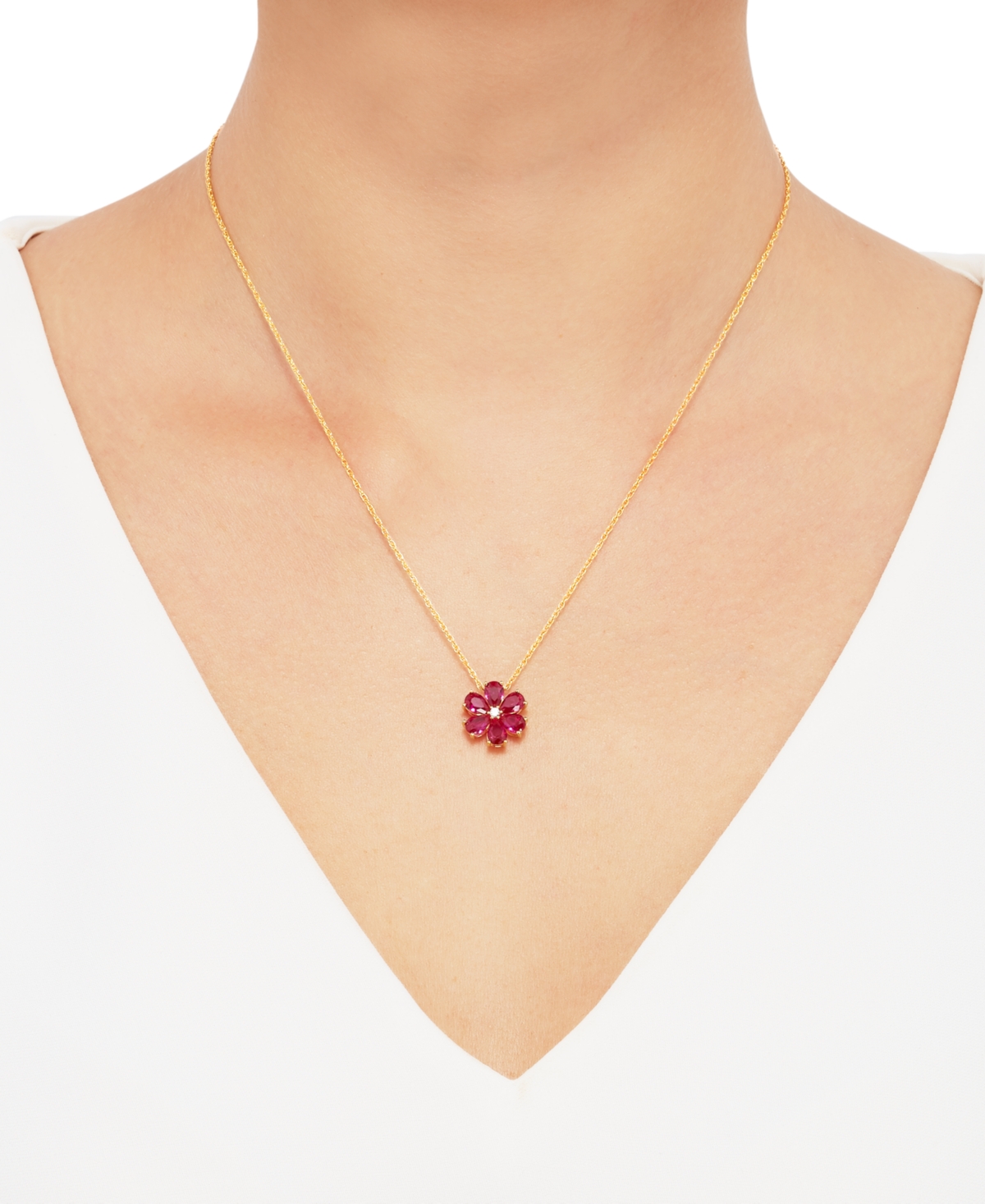 Lab-Grown(5-1/3 ct. t.w.) & White Sapphire (1/8 ct. t.w.) Flower Pendant Necklace in 18k Gold-Plated Sterling Silver - Ruby