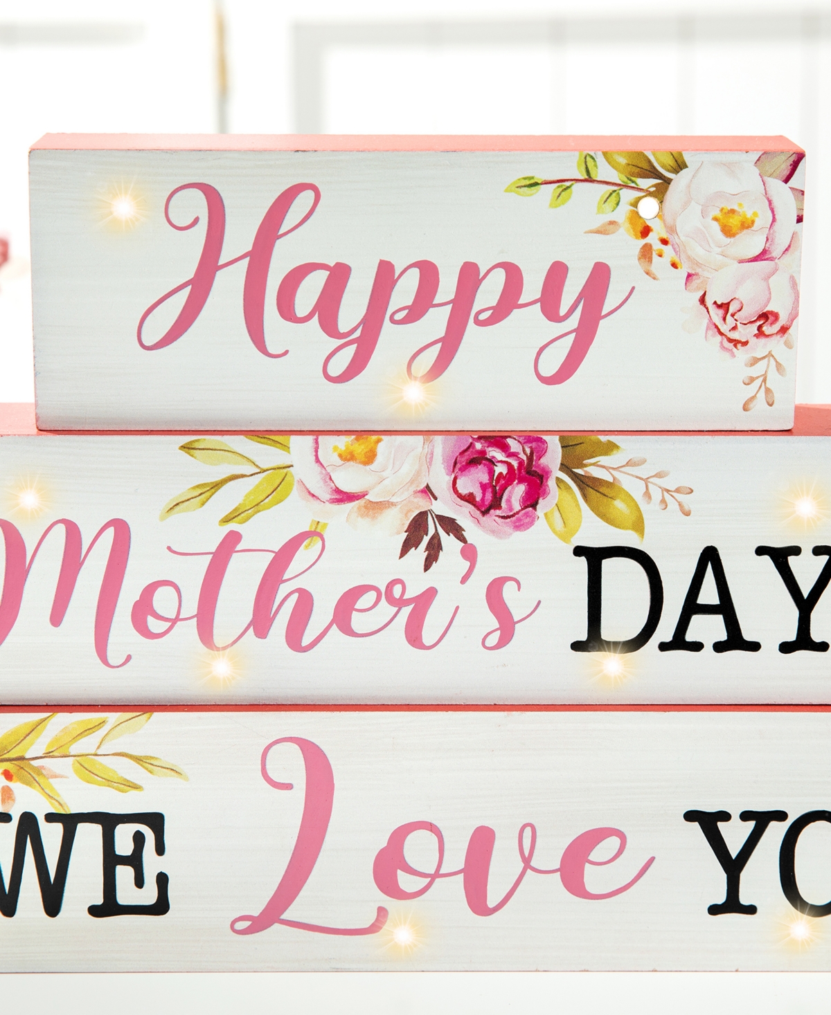 Glitzhome Lighted Wooden Happy Mother's Day Block Sign