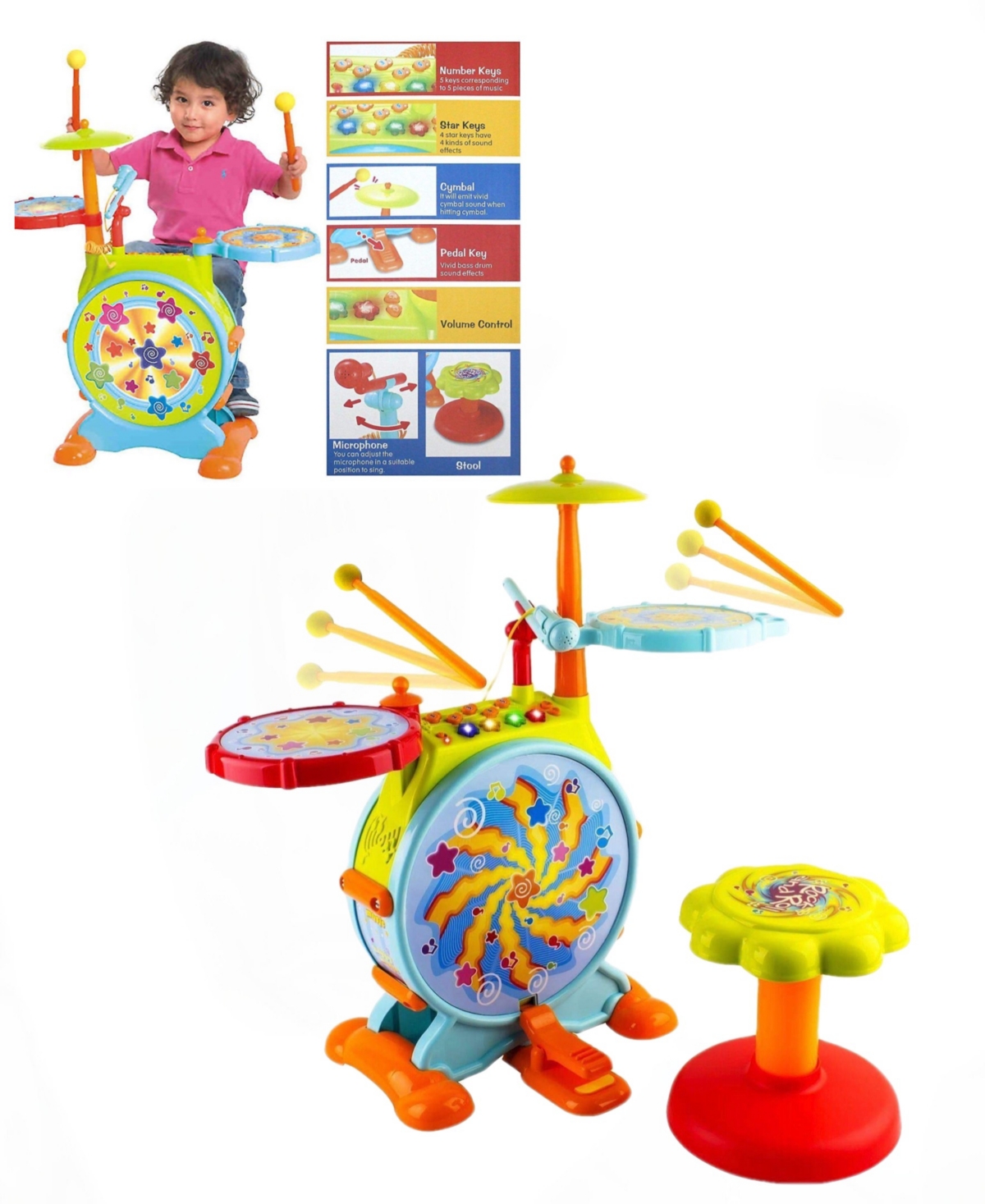 Play Baby Kids' Drum Set Microphone In Multi Colored