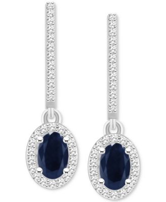 Sapphire (1-1/5 ct. t.w.) & Diamond (1/3 ct. t.w.) Leverback Drop Earrings in Sterling Silver (Also in Emerald & Ruby)